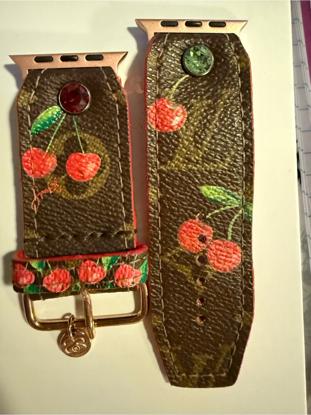 Spark*l bands - LV with Cherry Bomb wearable art  Apple Watch Band - Size 2